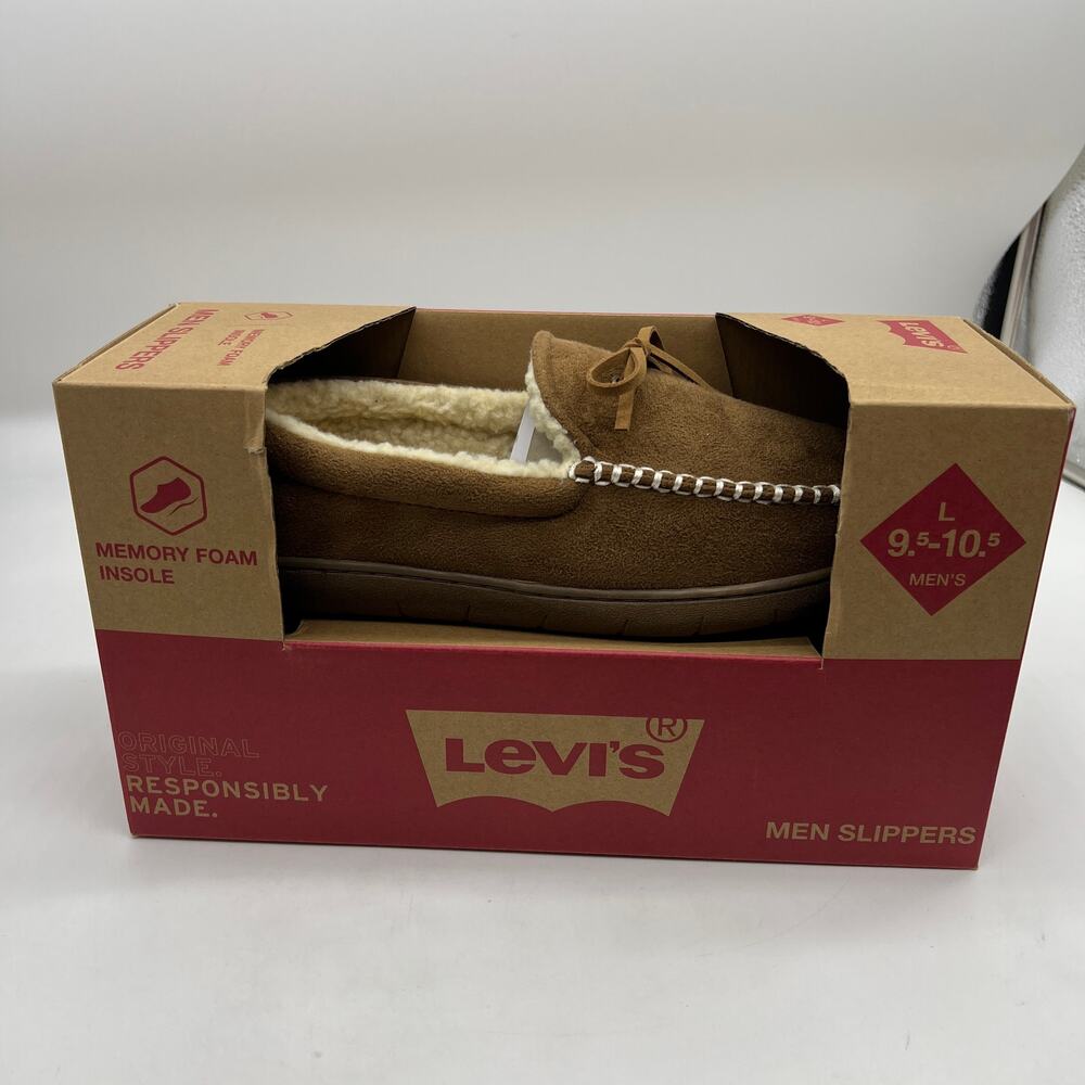 Men's Levi's Memory Foam Fleece Lined Slippers Size Large 9.5-10.5 Brown